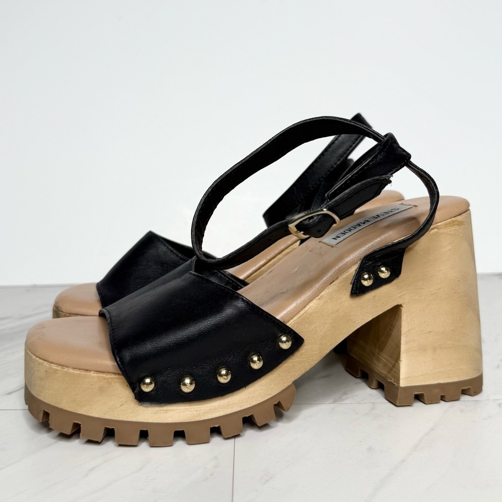 Steve Madden Ocala Black Leather Platform Sandal 7.5 M